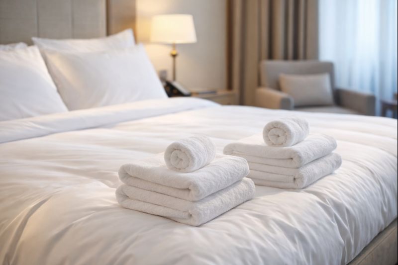 Hotelový pokoj s bílým povlečením